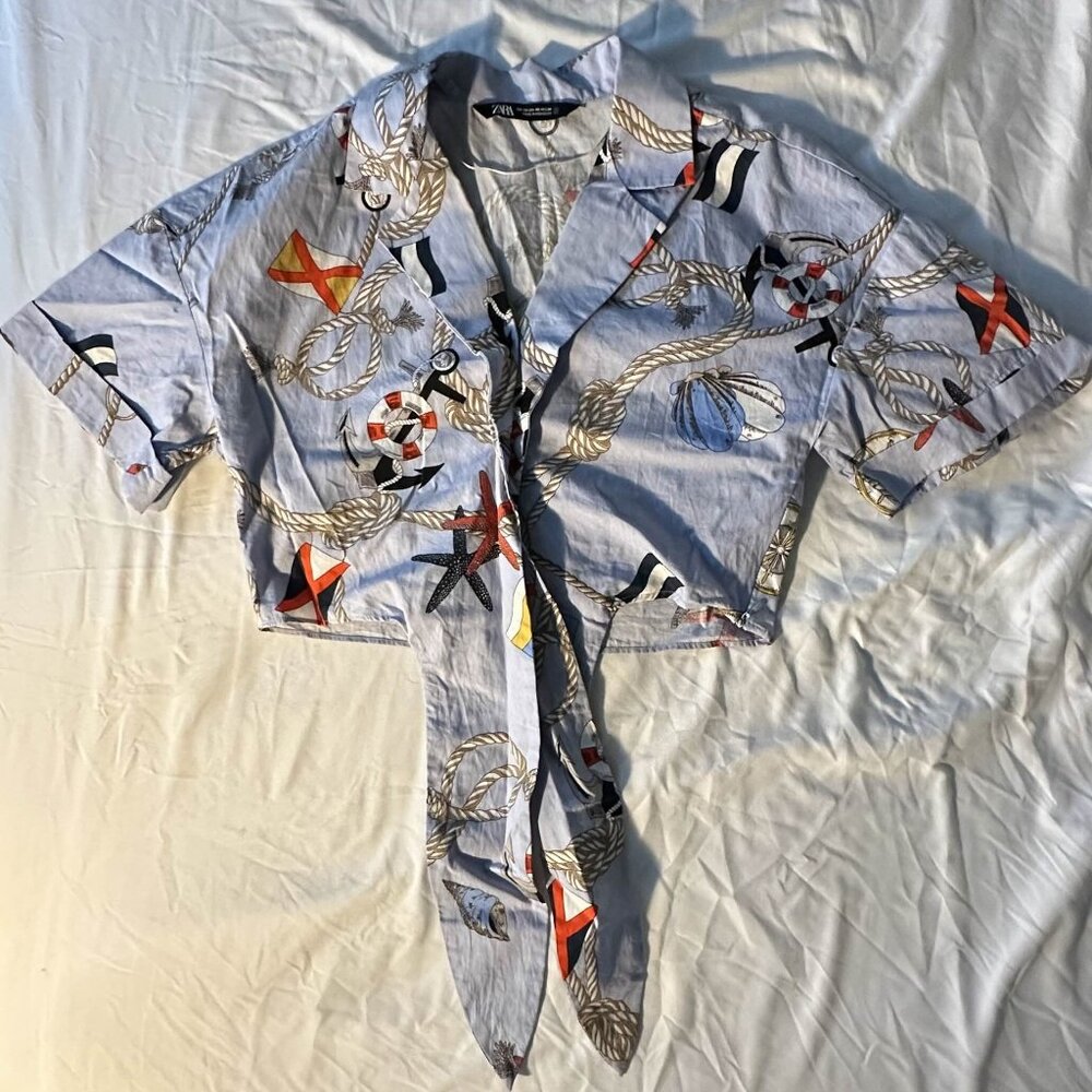 Blue Zara Pirate Tie Crop Top